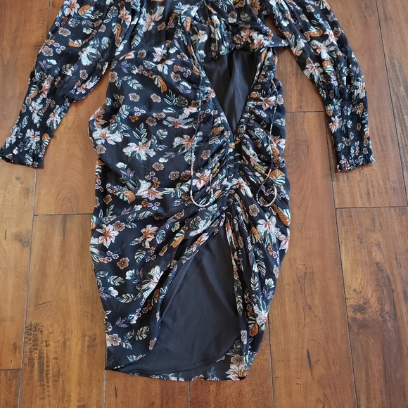 Veronica Beard Shaia Embellished Ruched Ruffle Sleeve Dress in Black Multi Sz 6 - Picture 11 of 13